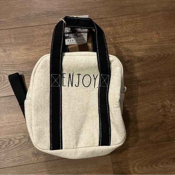 Raw Dunn Tan Linen Insulated Lunch Tote w/Shoulder Strap, Utensil Case 9x8x5 NWT - Picture 1 of 12